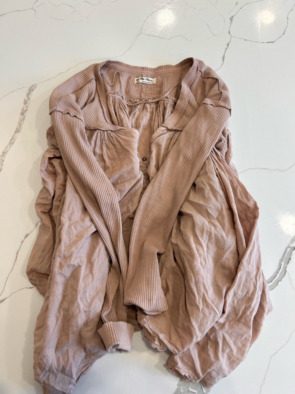 We The Free Dusty Mauve Button-Front Ribbed Tunic